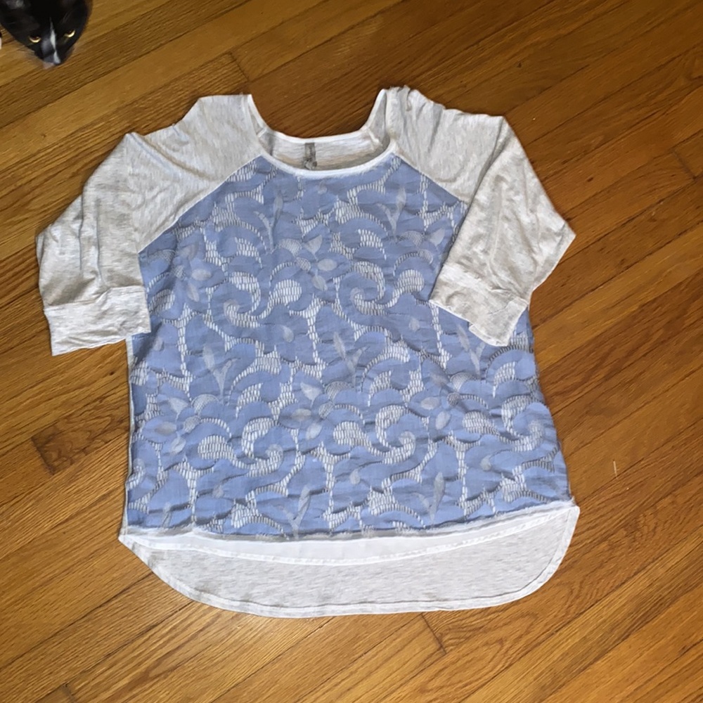 Sweet Grey Mixed Material Gray Blue casual Top Large